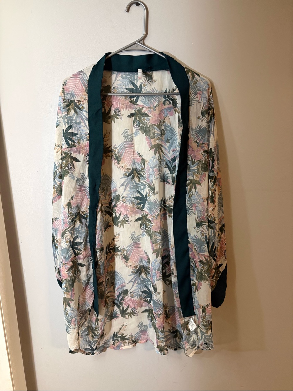 Xhilaration Sheer Floral Kimono with Dark Teal Collar